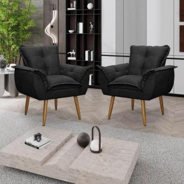 Imagem de Kit 02 Poltronas Decorativas Opala Lux Sala Recepeção Preto - Visan Es