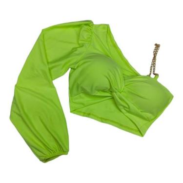 Imagem de Cropped nula manga longa decote V nó torcido alça corrente slim e plus