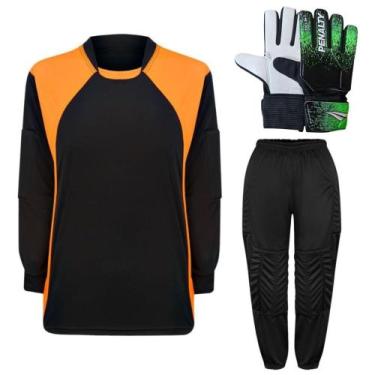 Imagem de Kit de Goleiro Infantil Camisa + Calça Acolchoada + Luva (P a G) - TRB