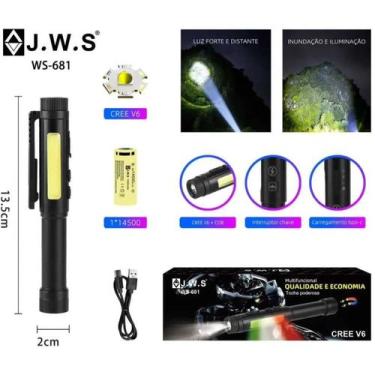 Imagem de Lanterna Tática LED V6 JWS Profissional Recarregável COB Colorido Alta