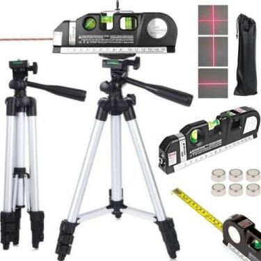 Imagem de Nível A Laser 3 Linhas Trena Régua Bolha Esquadro Rotativo Nivelador d