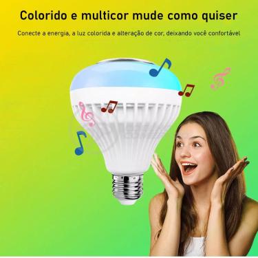 Imagem de Lâmpada LED Musical com Bluetooth 12W E27 com Caixa de Som e Controle Remoto Bivolt Branco