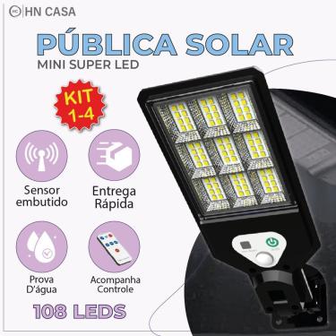 Imagem de Luminária Pública Solar Mini Luz 108 Leds com Controle Remoto Refletor Transparente Sensor de Movimento Branco OEM