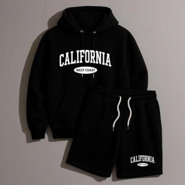 Imagem de Conjunto Kit Masculino Moletom Canguru Com Capuz e Short Tectel Califo