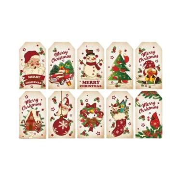 Imagem de 50 Etiquetas De Papel Kraft Para Presentes De Natal Com Tema Papai Noe