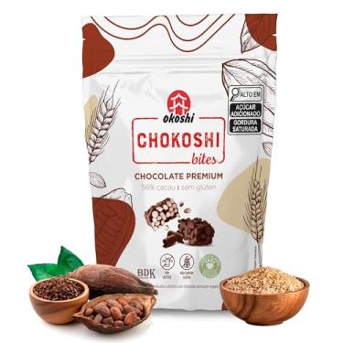 Imagem de OKOSHI - Chokoshi Bites 56% Cacau - Arroz Caramelizado com Chocolate 56%, Snacks Saudáveis de Baixa Caloria, Lanches Fit para a Dieta - Vegano, Sem Glúten, Sem Lactose, Sem Gordura Trans, Kosher - 50g