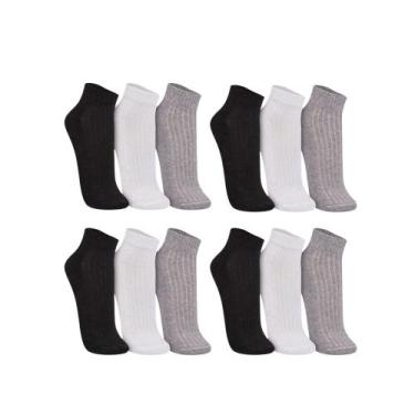 Imagem de Kit Com 12 Pares De Meias Unissex Feminino E Masculino Cano Curto Trif