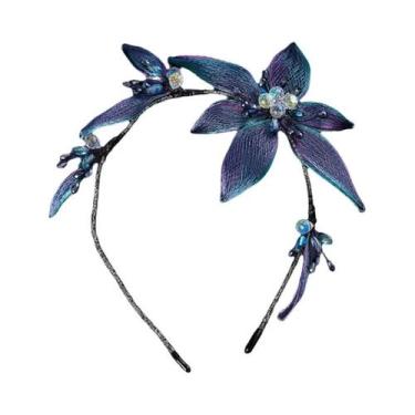 Imagem de Tiara De Cristal Com Pérolas E Strass Azul Para Mulheres, Acessório De