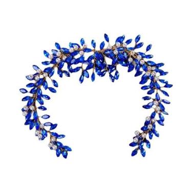Imagem de Tiara De Cristal Com Pérolas E Strass Azul Para Mulheres, Acessório De