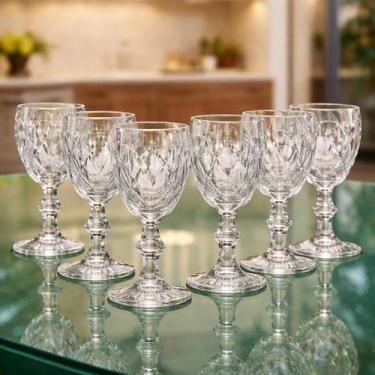 Imagem de Taca de Vidro Diamond Transparente 340ml Jogo 6 Taças, Vinho, Água, Dr