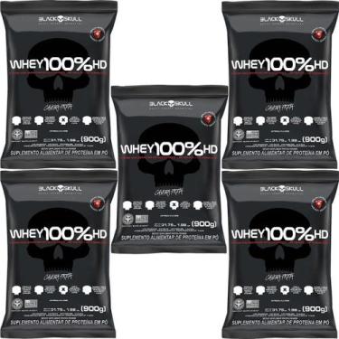 Imagem de Kit 5X Whey 100% HD - 900g Refil Baunilha - Black Skull