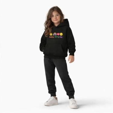 Imagem de Kit Moletom Infantil Bolsos Capuz Happy Estampado Roupa Confortável Ma