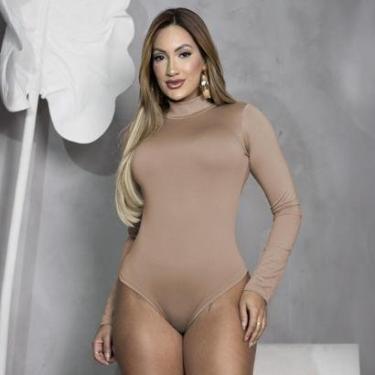 Imagem de Body Feminino Águas Claras Manga Longa Gola Alta Suplex Slim Básico Casual Estilo Gring...
