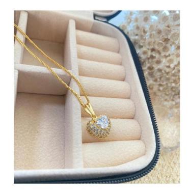 Imagem de Colar Coração Cravejado com Strass Folheado a Ouro - Castan