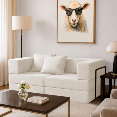 Imagem de Sofá Cama Modular Mold 2 Lugares 190cm Bege Boucle Estrutura em Aço D-28 Loja Sheep
