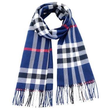 Imagem de Cachecol Xadrez Unissex Longo com Franjas Inverno - A.Cat, Único, Azul