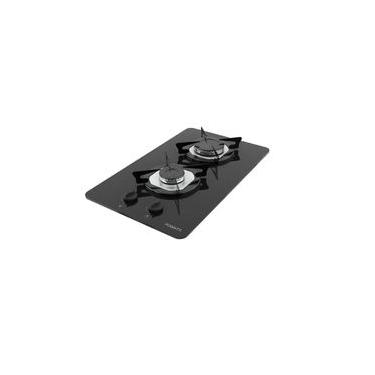 Imagem de Cooktop à Gás Embutir Fogatti Fgt 2b 2 Bocas Vidro Temperado com Trempe Aço Esmaltado Preto Bivolt