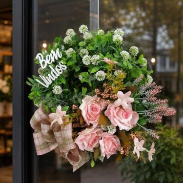 Imagem de Guirlanda Bem-vindo Decoração Casa Flores Artificial De 30cm - Genéric