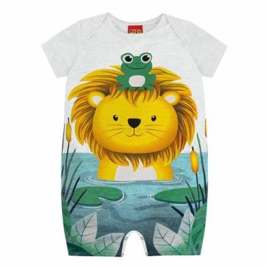 Imagem de Macacão Roupa Infantil Bebê Manga Curta Estampa Delicada De Leãozinho 