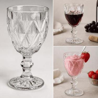 Imagem de Taca de Vidro Diamond Transparente 320ml Jogo 6 Taças, Vinho, Água, Dr
