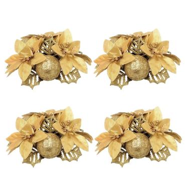 Imagem de Kit 4 Porta Velas Castiçal Natalino Decorado Bico de Papagaio Dourado 10cm Modelo 2 em 1 Yangzi