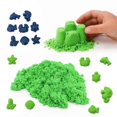 Imagem de Areia Mágica de Modelar Linha Fundo do Mar com 8 Moldes Textura Macia e Moldável Não Tóxica Verde Draik 300G