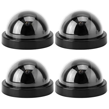 Imagem de Câmera Dummy Dome, Simulação de Câmera CCTV Falso Câmera de Segurança com Luz LED Piscante (4 peças) (Preto)