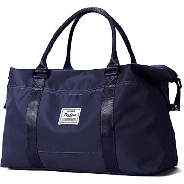 Imagem de maogear Bolsa esportiva de viagem, bolsa esportiva de ginástica, bolsa de ombro para o dia a dia para o dia das mulheres, com bolso molhado e manga de carrinho (azul escuro)