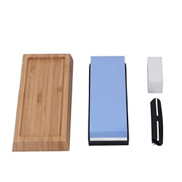 Imagem de Conjunto de pedras de afiar facas,profissional dupla face 1000 6000 gr?os de afiar pedra de amolar polimento acabamento conjunto de ferramentas conjunto com base de bambu almofada antiderrapante,