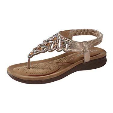 Imagem de Chinelos para mulheres sandálias femininas moda verão chinelos sandálias rasas chinelos chinelos abertos sandálias de praia a6, Ouro rosa, 6.5