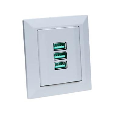 Imagem de Espelho de Tomada Duplo Chanfrado com 3 Usb 5.2A Branco