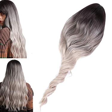 Imagem de Perucas Compridas Bege Ombre Preto De 65 Cm, Perucas Onduladas Longas Para Mulheres, Cabelo Sintético De Alta Temperatura Para Festa, Cosplay, Uso Diário No Dia Das Bruxas