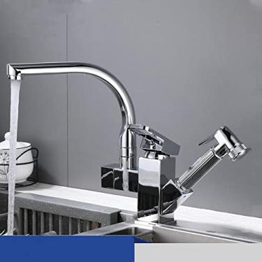 Imagem de Torneira de pia de cozinha cromado preto bico de furo único torneiras misturadoras de água de cozinha 360 rotações córrego pulverizador cabeça torneira misturadora, adicionar mangueira D, China