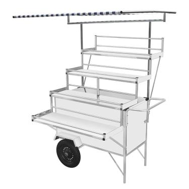 Imagem de Carrinho Expositor Cefaz Branco Rodas Pneumáticas e Toldo BLEX26P/T