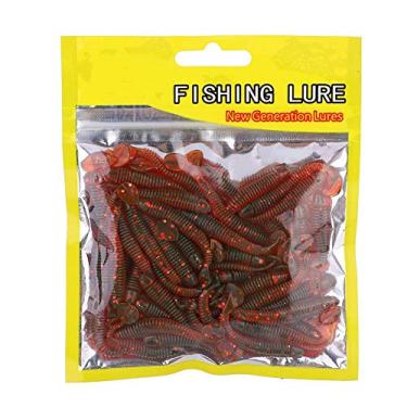Imagem de Iscas de Pesca Isca de Minhoca de Robalo, 50 peças Iscas de Pesca de Plástico Macio TTail Grub Iscas de Minhoca Acessório de Equipamento de Peixe para Água Salgada Truta de Água Doce Pesca de Robalo (Vermelho) Vermes de Plástico Realistas