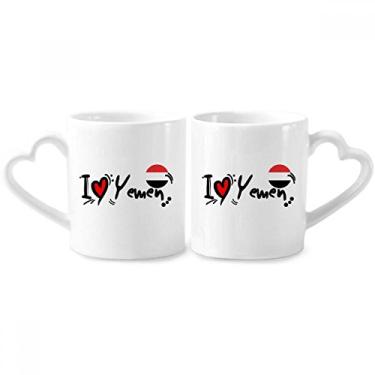 Imagem de I Love Yemen Word Flag Love Heart Illustration Couple Porcelain Mug Set Ceramic Lover Cup Heart Handle