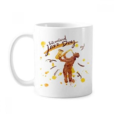 Imagem de Instrumentos musicais de saxofone caneca padrão aquarela cerâmica xícara de porcelana de café louça