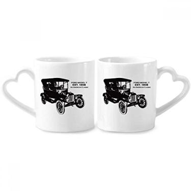Imagem de Conjunto de canecas de porcelana para casais, estampa mecânica, carros, clássicos, preto, com alça de coração