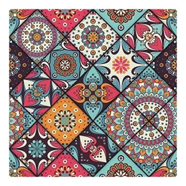 Imagem de Tapetes de área de designer, costura de estilo étnico boêmio colorido flores europeias quadrado sala de estar quarto tapete de mesa (cor: G, tamanho: 60x60cm)