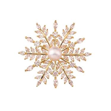 Imagem de KIZQYN Broche feminino requintado e brilhante broche em forma de floco de neve de broche de luxo acessórios de decoração de roupas presente para mulher acessório de fantasia (cor: ouro)