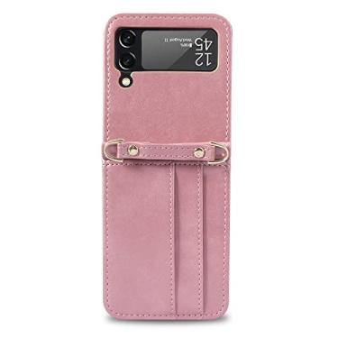Imagem de Estojo de couro com slot para cartão à prova de choque integrado para Samsung Galaxy Z Flip 3 4 Flip3 5G Capa de telefone protetora anti-riscos, rosa, para Samsung Z flip4