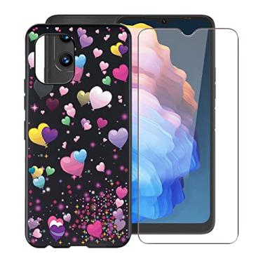 Imagem de Capa para Umidigi C1 (6,5 polegadas), com [1 película protetora de vidro temperado], KJYF Capa protetora de silicone macio à prova de choque para telefone Umidigi C1 - Coração rosa