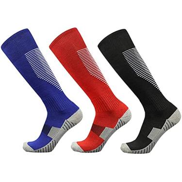 Imagem de 3 pares de meias de futebol infantil, masculinas de meias longas esportivas meias de compressão meias atléticas antiderrapante para basquete Futebol Voleibol Corrida