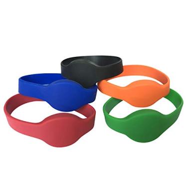 Imagem de YARONGTECH Pulseira RFID EM4100 preta azul vermelha verde laranja pulseira de silicone impermeável pacote com 5