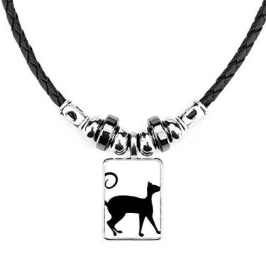 Imagem de DIYthinker Pet Lover Colar com desenho de animal de gato preto joia Torque pingente de corda de couro