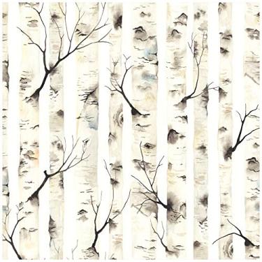 Imagem de HAOKHOME Mural de bétula de papel de parede de floresta descasque e cole branco/bege/cinza removível para decoração de quarto 45 cm x 300 cm