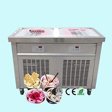 Imagem de Ment to Door 50x50cm Panelas de gelo quadradas duplas Gelato Máquina de sorvete frito Iogurte Máquina de sorvete com rolo mexido tailandês Máquina de rolo de sorvete instantâneo com descongelamento automático, Refrigerante completo