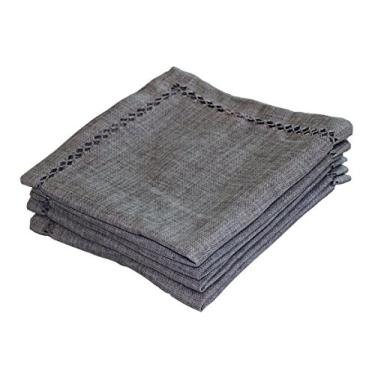 Imagem de Violet Linen Conjunto de 4 toalhas de mesa bordadas com costura na bainha, cinza