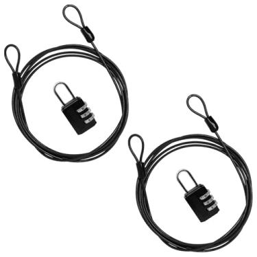 Imagem de S Sydien Cabo de segurança com trava dupla, 2,5 mm, preto, cabo de segurança com trava, cabos de segurança revestidos de aço trançado de 2,5 mm para bagagem, ar livre, varal (pacote com 2)