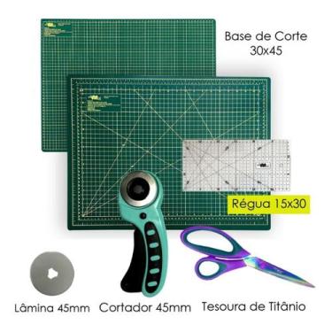 Imagem de Kit Base De Corte Iniciante 45x30 Dupla Face Régua 15x30 Tesoura de Ti